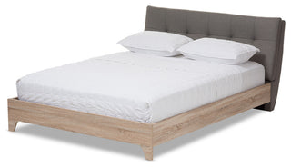 Adelia Mid-Century Light Gray Whitewash Queen Size Platform Bed