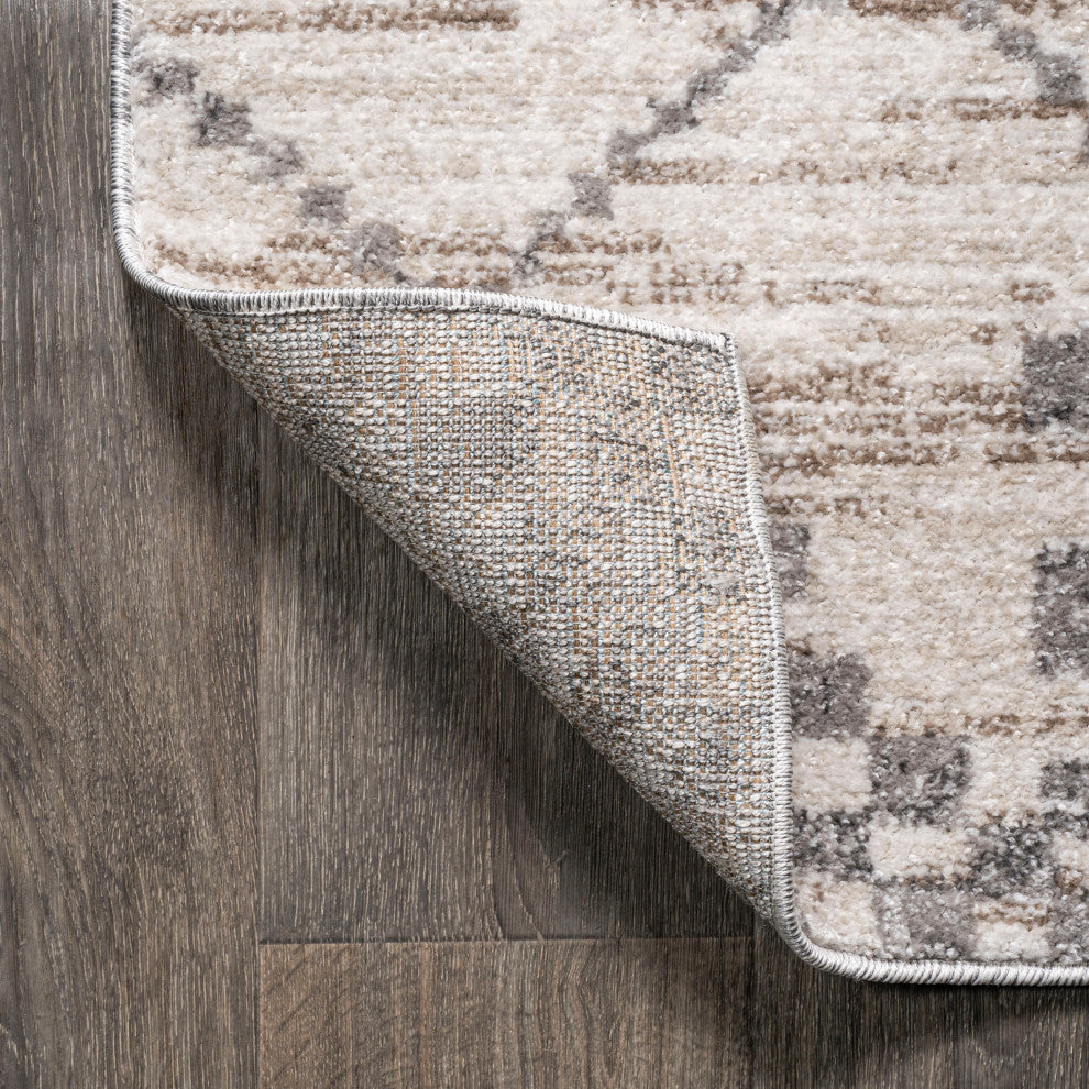 Asilah Moroccan Modern Diamond Runner Rug, Light Gray, 8 X 10