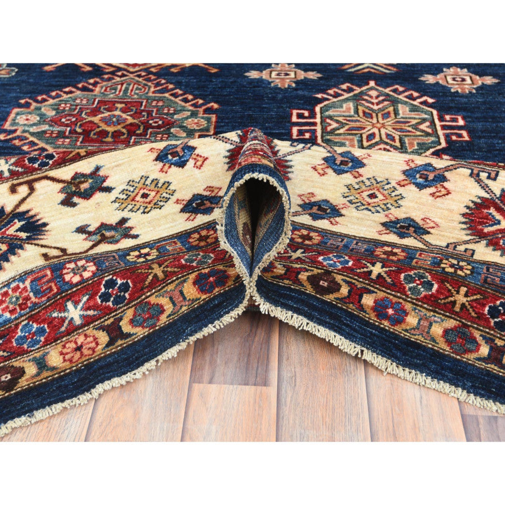 Blue, Afghan Super Kazak, Wool, Hand Knotted, Rectangle Rug, 12'x15'9"