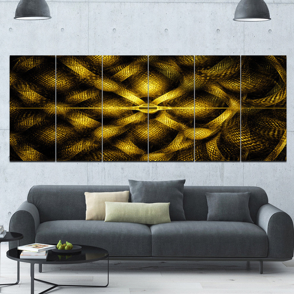 Golden Fractal Watercolor Pattern, Abstract Art on Canvas, 70"x28", 6 Panels