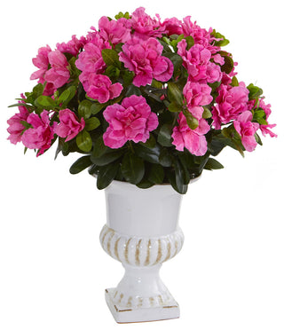 Nearly Natural Azalea Artificial Plant in White Urn