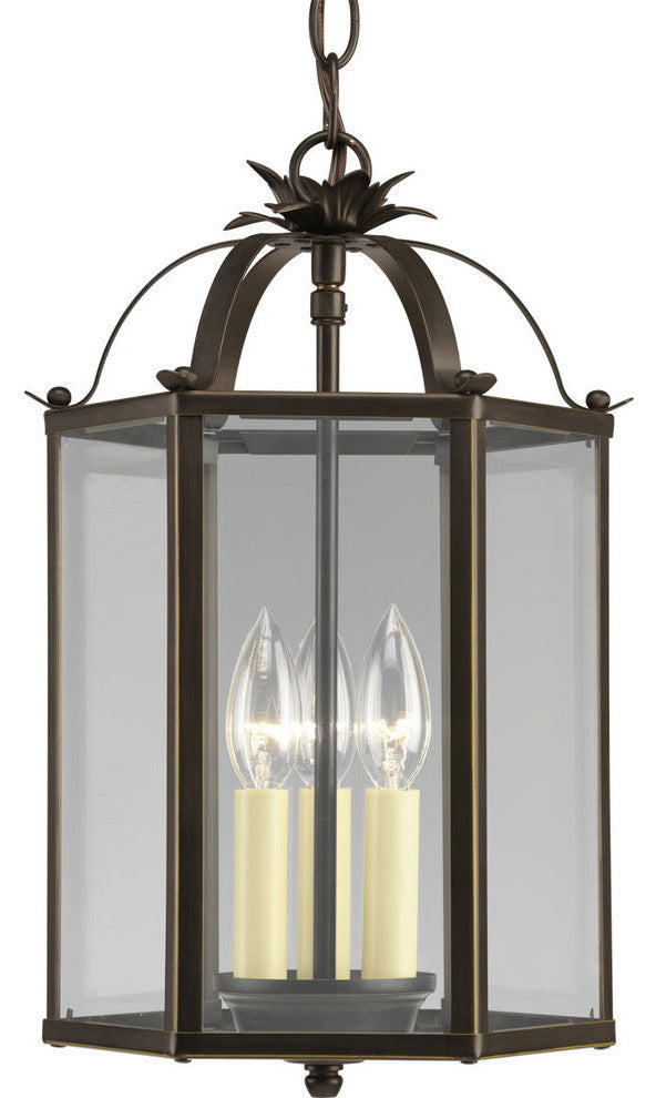 3-Light Foyer Antique Bronze White Alabaster Glass