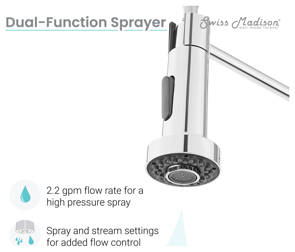 Nouvet Single Handle, Pull-Down Kitchen Faucet 18"H, Chrome