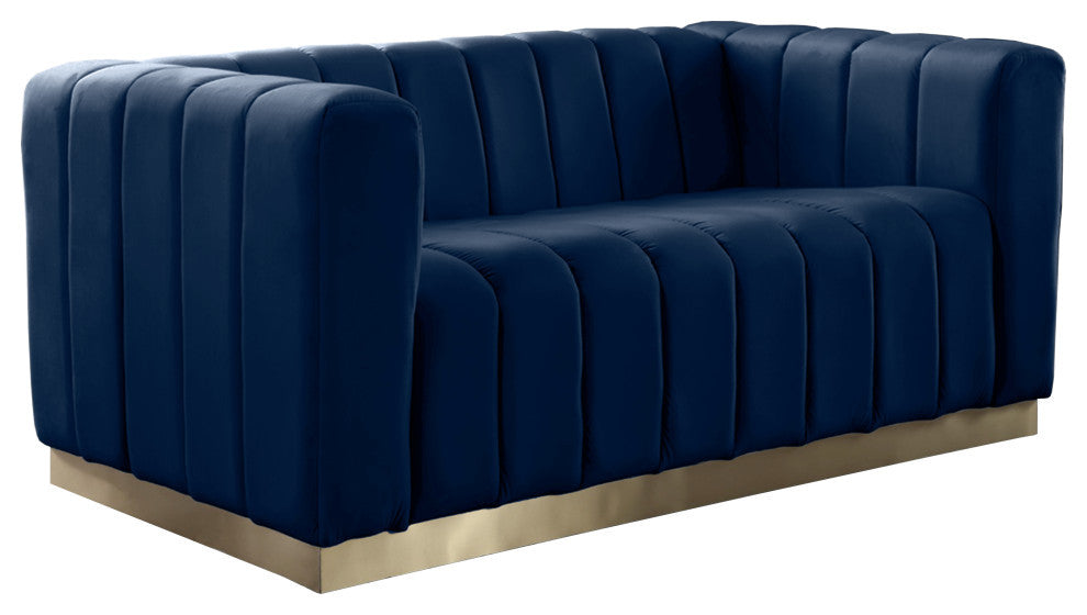 Marlon Velvet Upholstered Loveseat, Navy