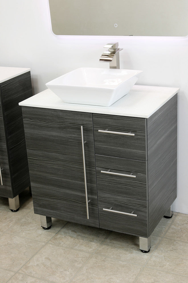 Windbay 30" Free Standing Vanity, Dark Grey, White Stone Countertop