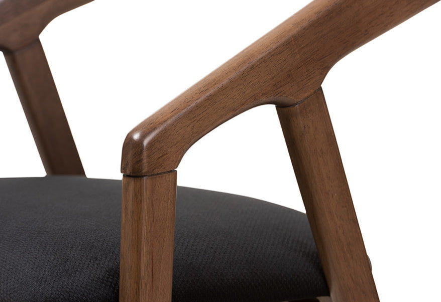 Wendy Black Velvet and Walnut Medium Browning Dining Chair, Set of 2