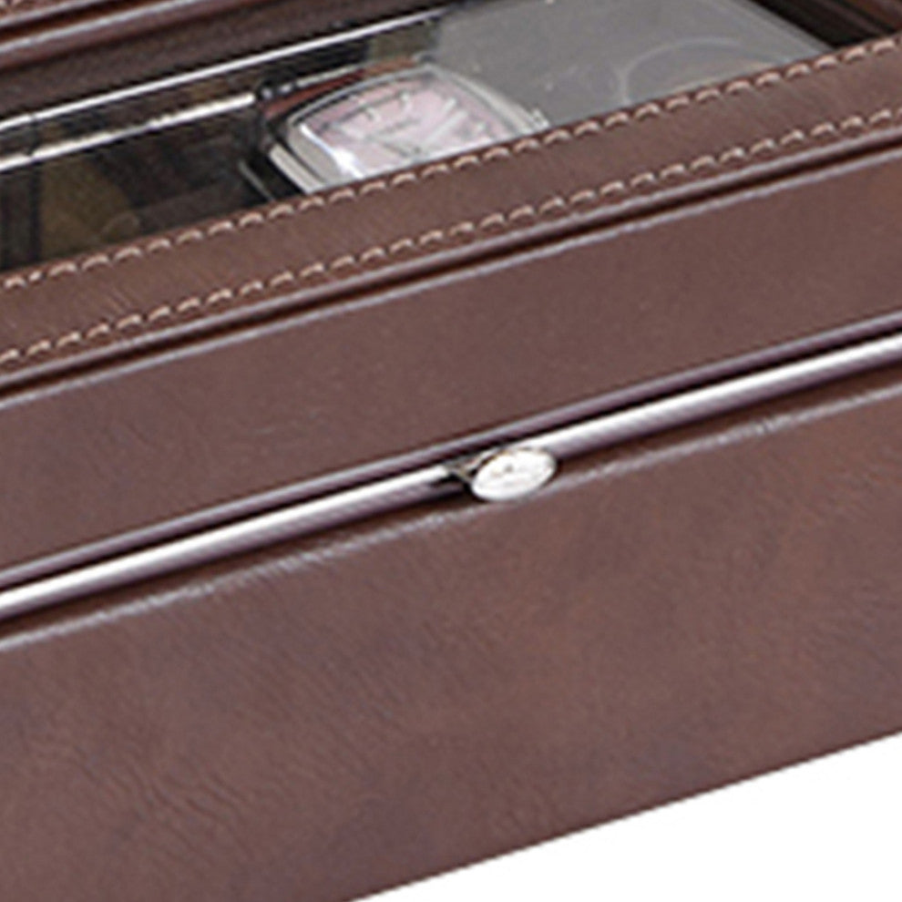 Benzara BM240947 Watch Case With 4 Slots/Removable Cushions, Brown