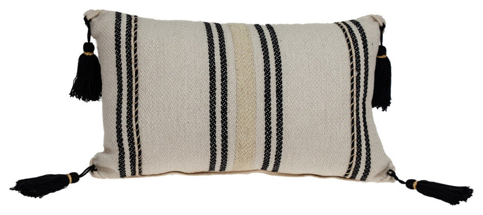 Black and Cream Vertical Stripe Lumbar Pillow