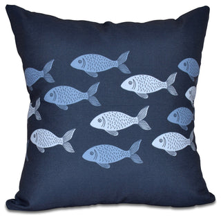 Fish Line, Animal Print Pillow, Navy Blue, 18"x18"