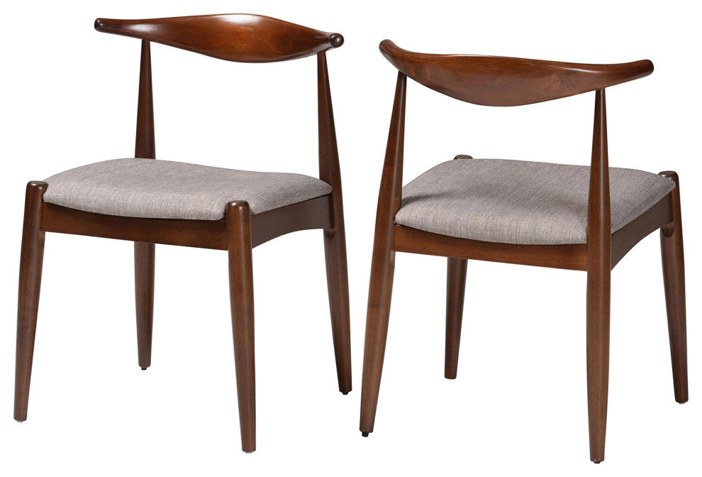 Nicola Mid-Century Modern Light Gray and Walnut Dining Chairs, Set of 2