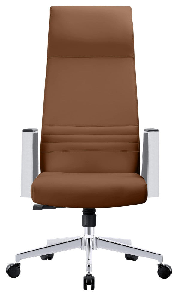 LeisureMod Aleen High-Back Leather Office Chair With Swivel and Tilt, Dark Brown