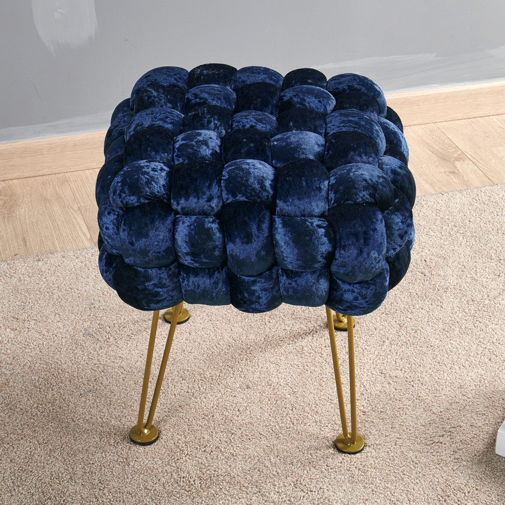 Crushed Velvet Pouf Stool, Midnight Blue, 16''x16''x16''