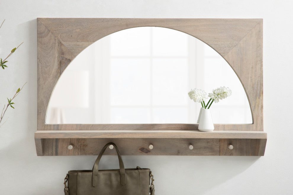 Andover Arch Mirror With Hooks, White 24x36