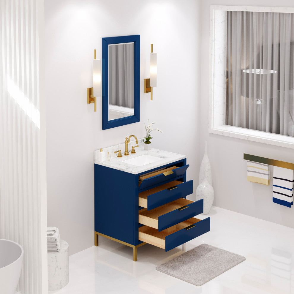 Bristol 30" Vanity, Blue With Mirrors and Hook Faucet