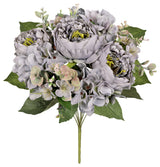Set of 2 Grey Artificial Peony Hydrangea Flower Stem Bush Bouquet 17"