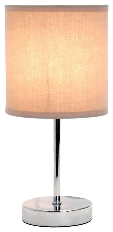 Simple Designs Chrome Mini Basic Table Lamp With Fabric Gray Shade