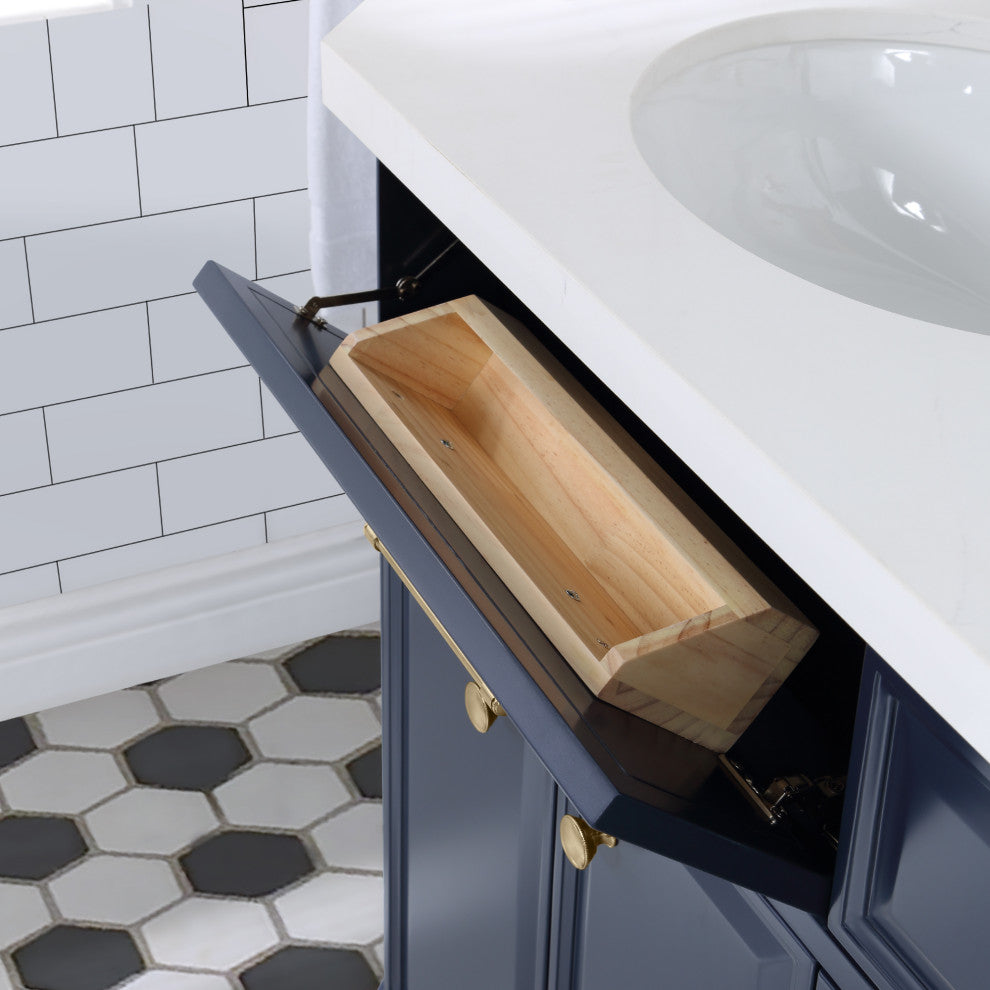 Palace 72" Double Sink White Quartz Top, Faucet, Mirror, Blue, F2-0013 Faucets