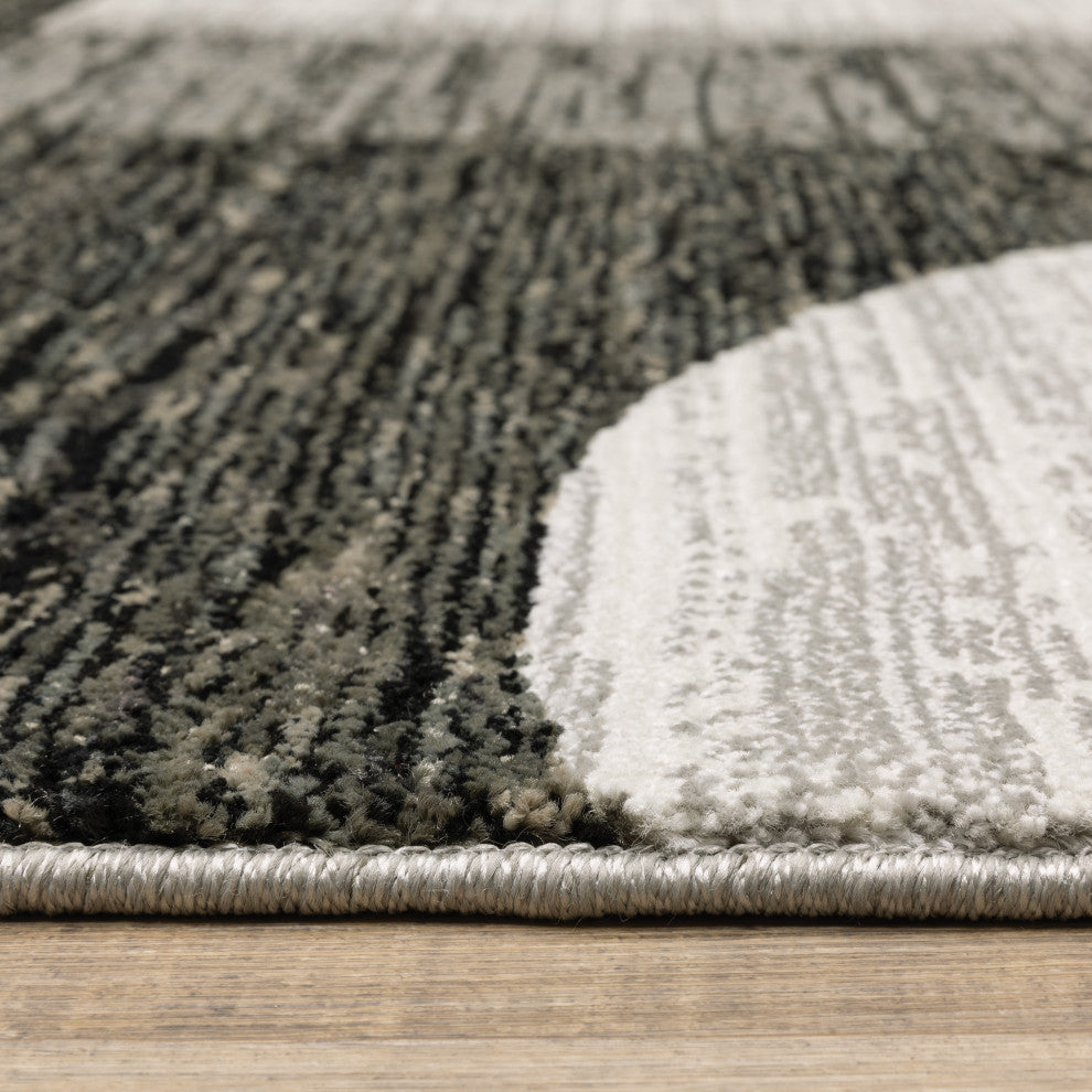 Sadie Geometric Power-Loomed Area Rug, Charcoal/Gray, 5'3"x7'3"