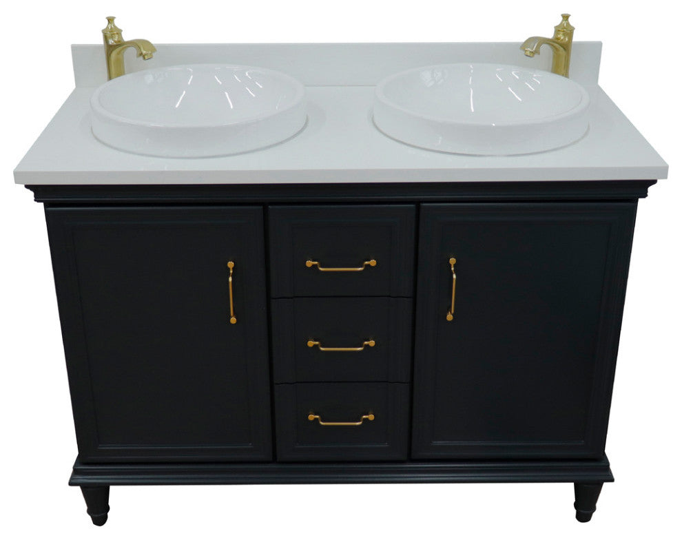 49" Double Vanity, Dark Gray Finish With Engineered Stone Top And Round Sink