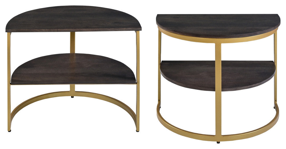 Benzara UPT-271297 Metal Nesting Coffee Table - 3 pcs set, Dark Brown, Gold