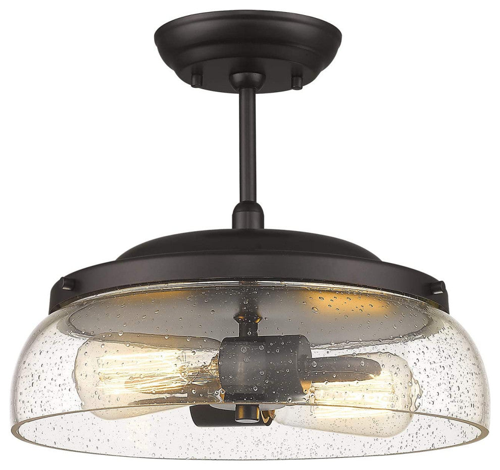2 Light Semi Flush Mount Ceiling Light, Farmhouse, Black Ceiling Lamp