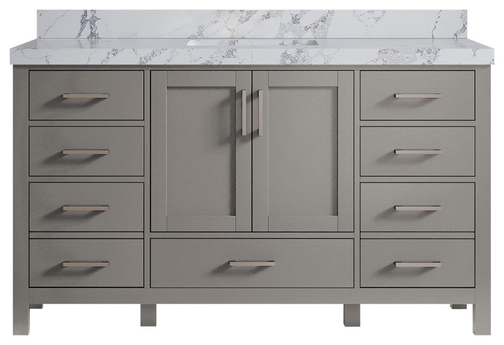 Malibu 60 Single Sink Vanity in Elephant Skin Gray 2" Calacatta Poanazzo