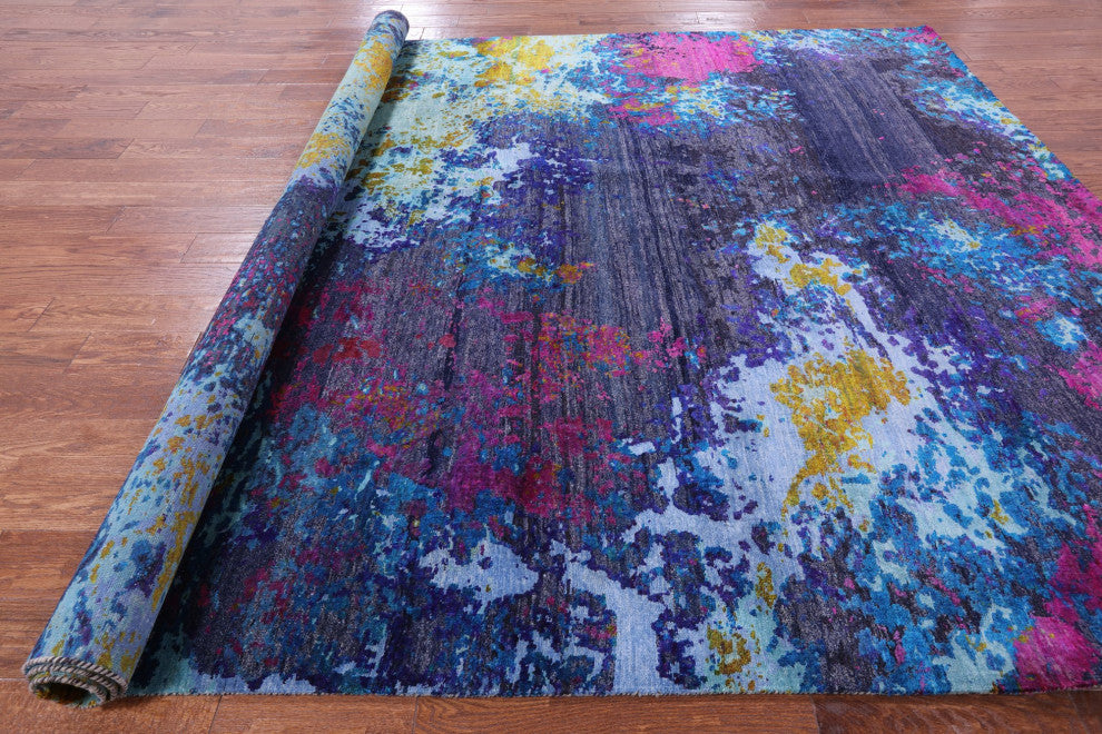 Wool and Silk Abstract Hand Knotted Rug 8' 0" X 10' 3" Q9099