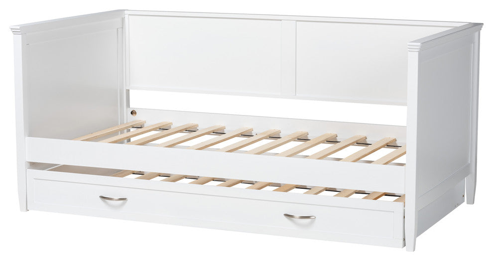 Viva Classic White Finished Wood Twin Size Daybed with Roll-Out Trundle