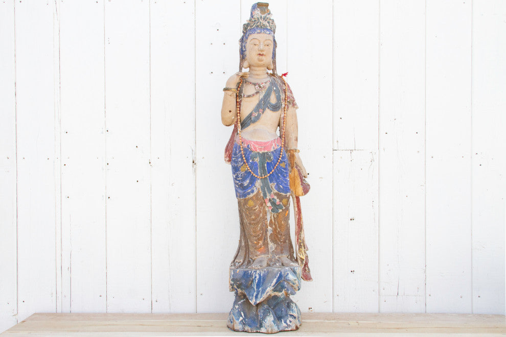 Antique Polychrome Quan-Yin Statue