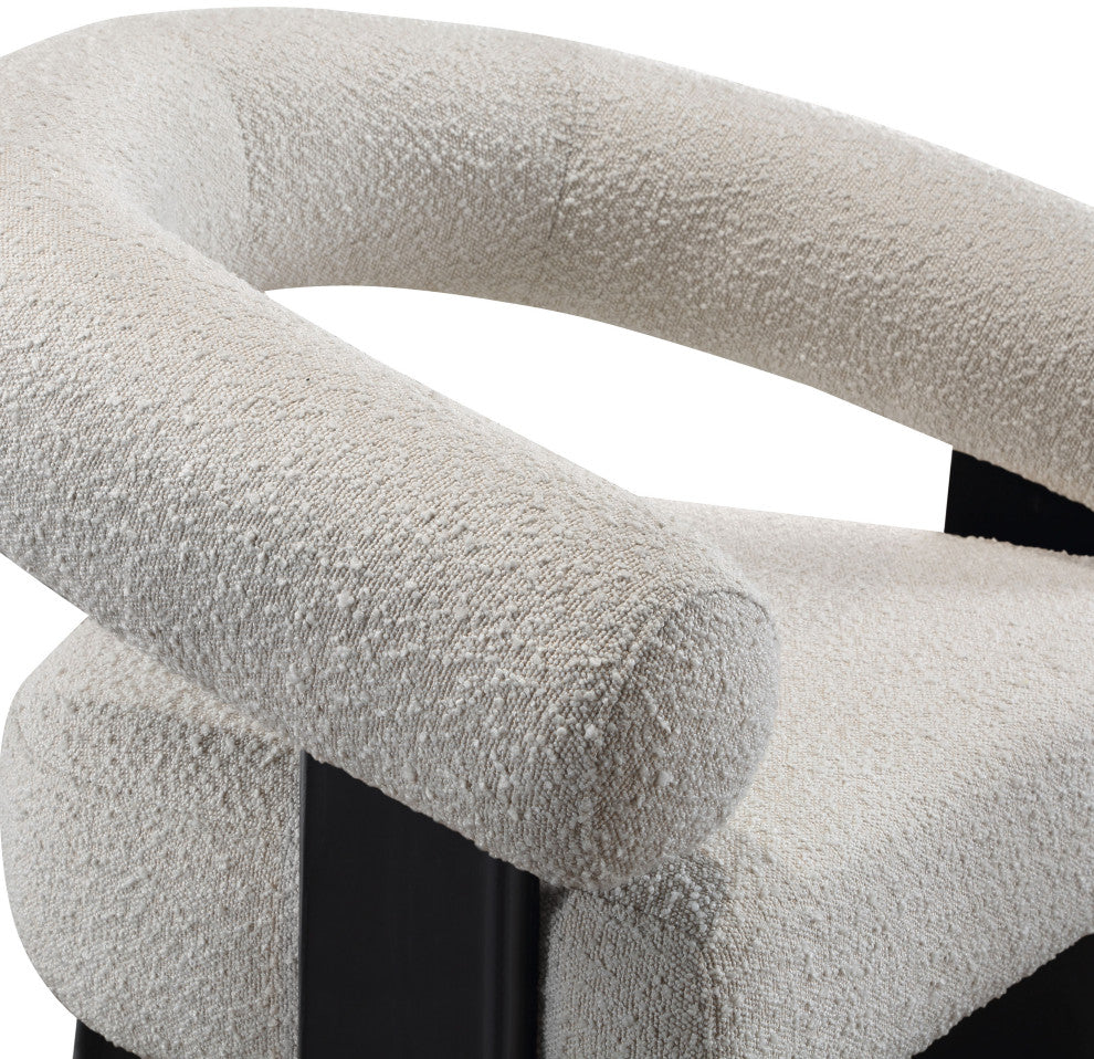 Winston Boucle Fabric Upholstered Accent Chair, Cream, Black Finish
