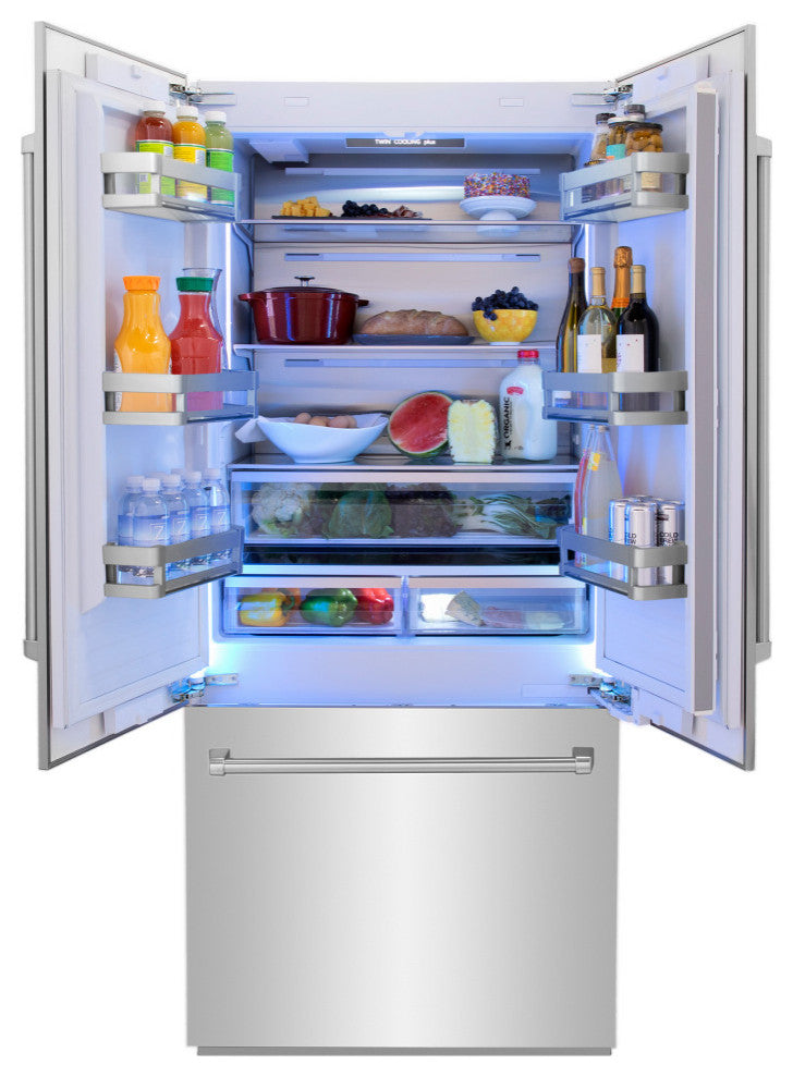 ZLINE 36, Panel Ready French Door Built-In Refrigerator With Ice Maker RBIV-36