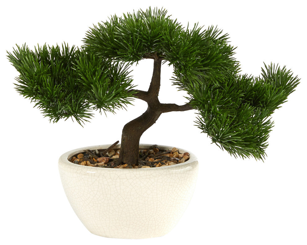 10" Cedar Bonsai Artificial Tree, Decorative Planter