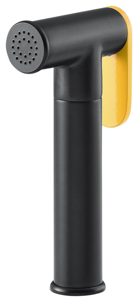 Avallon Pro Widespread Kitchen Faucet With Side Sprayer, Matte Black/Yellow