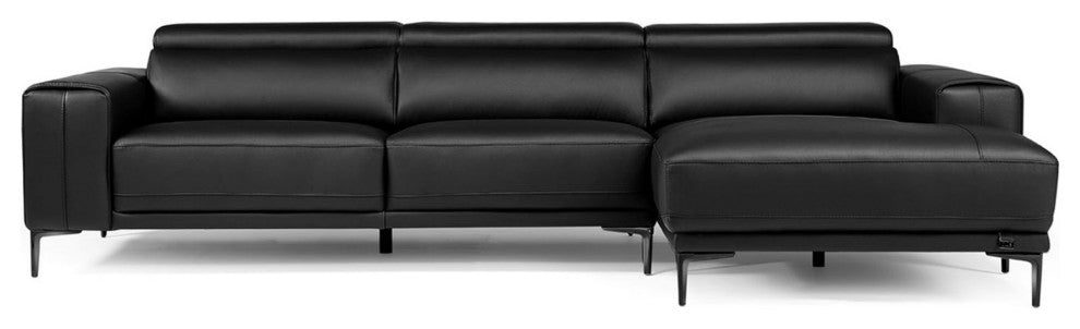 Rousso Black Leather Sectional With Ratcheting Headrests, Right Chaise