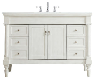 48" Single Bathroom Vanity, Antique White With Ivory White Engineered Marble