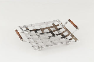 Woven Steel Square Tray With Bamboo