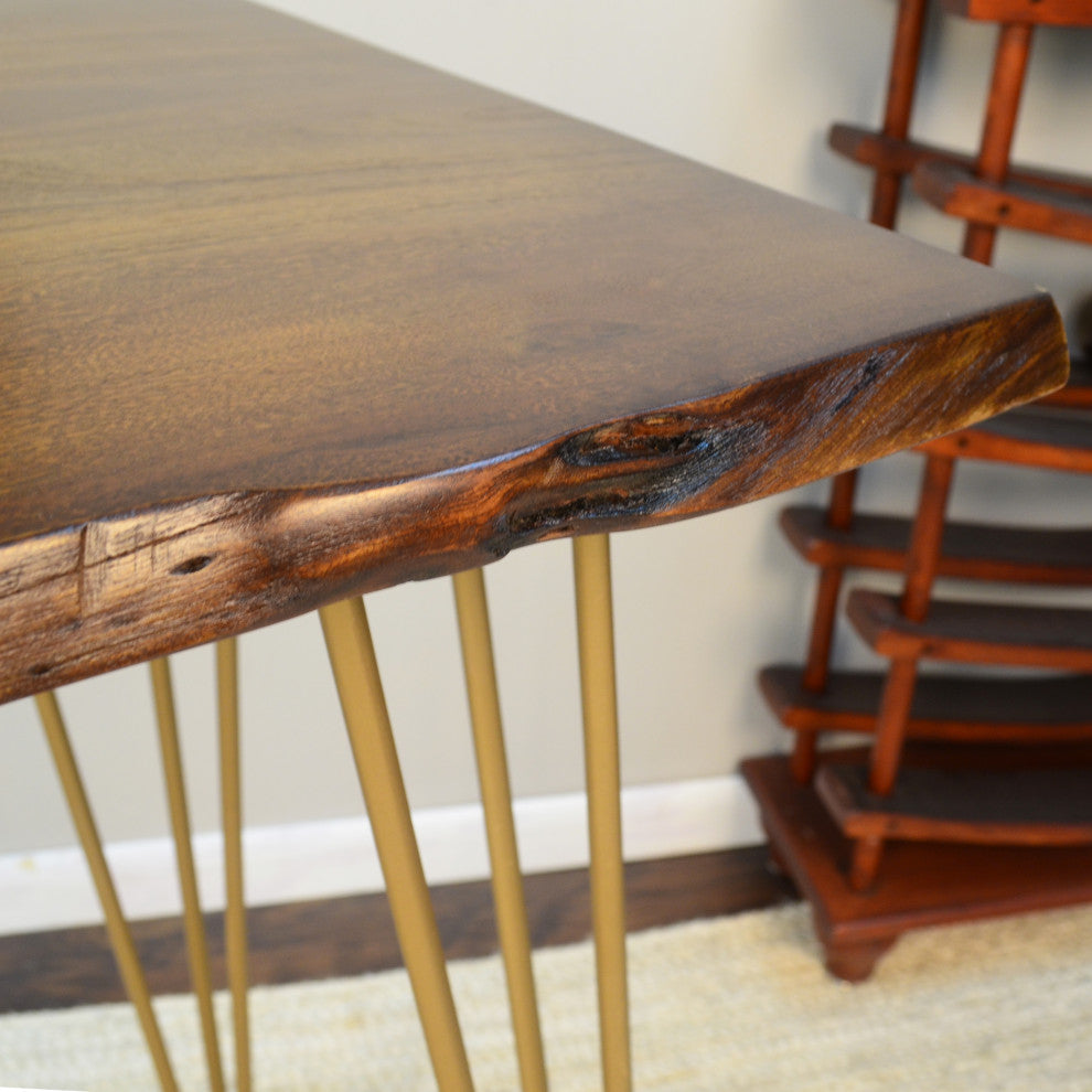 Seti Live Edge Bar Table, Elm and Gold