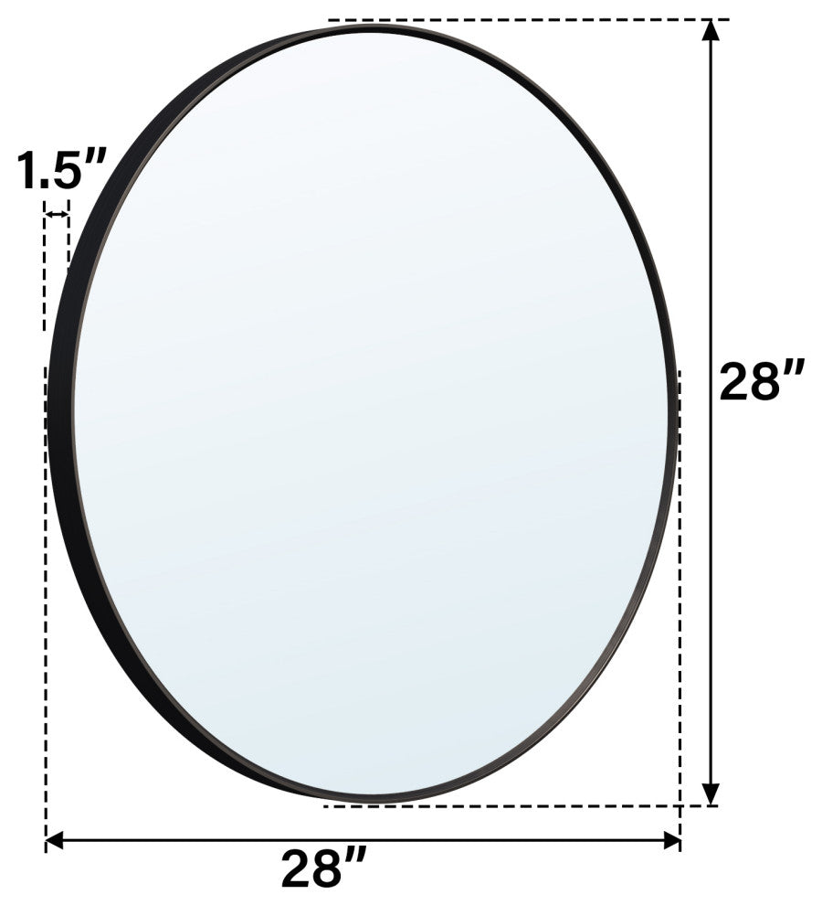 Bella Round Anodized Aluminum Wall Vanity Mirror, 28"x28", Matte Black