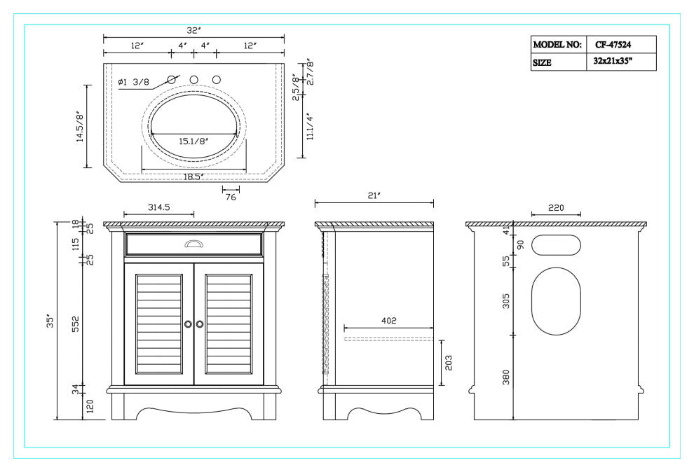32" Fairfield Rustic Beige Bathroom Vanity