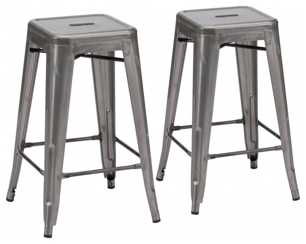 Set of Two Gray Steel Counter Stools