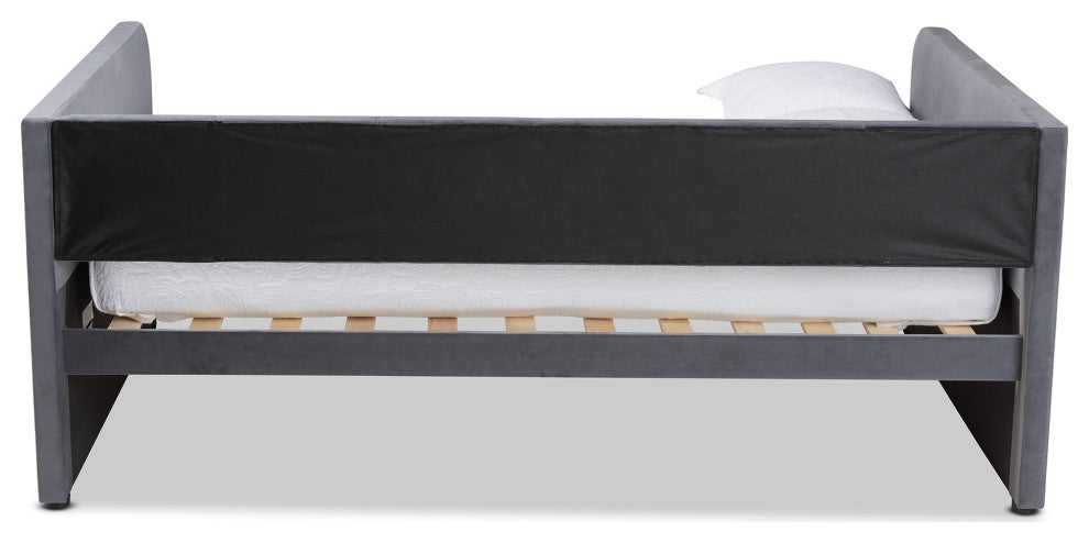 Basanti Grey Velvet Fabric Upholstered Full Size 2-Drawer Daybed