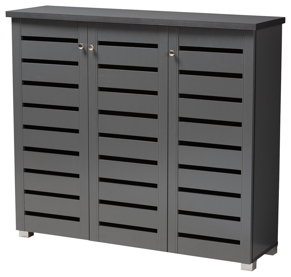 Jean Contemporary Dark Gray 3-Door Wooden Entryway Shoe Storage Cabinet