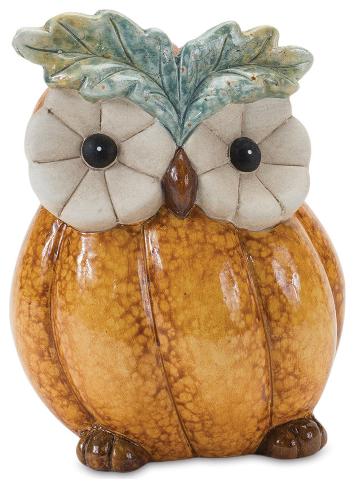 Terra Cotta Pumpkin Owl Figurine, Set of 2