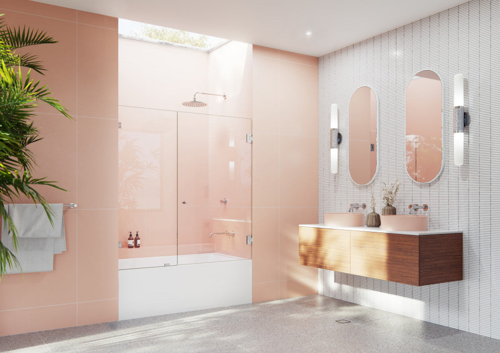 58.25"x54" Frameless Shower Bath Door Wall Hinge, Polished Chrome