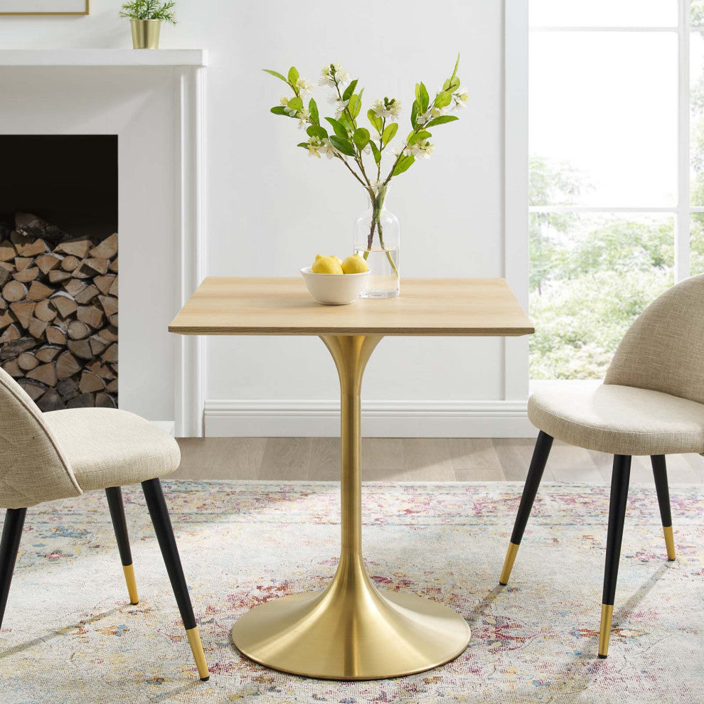 Dining Table, Square, Wood, Gold Brown Natural, Modern, Cafe Bistro Restaurant