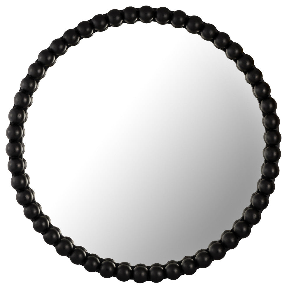 Baria Wooden Round Wall Mirror, Black
