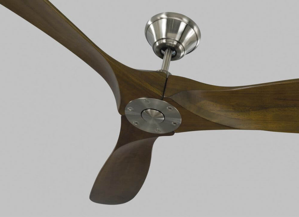 Maverick Outdoor Ceiling Fan Matte White Brushed Steel Dark Walnut Tropical