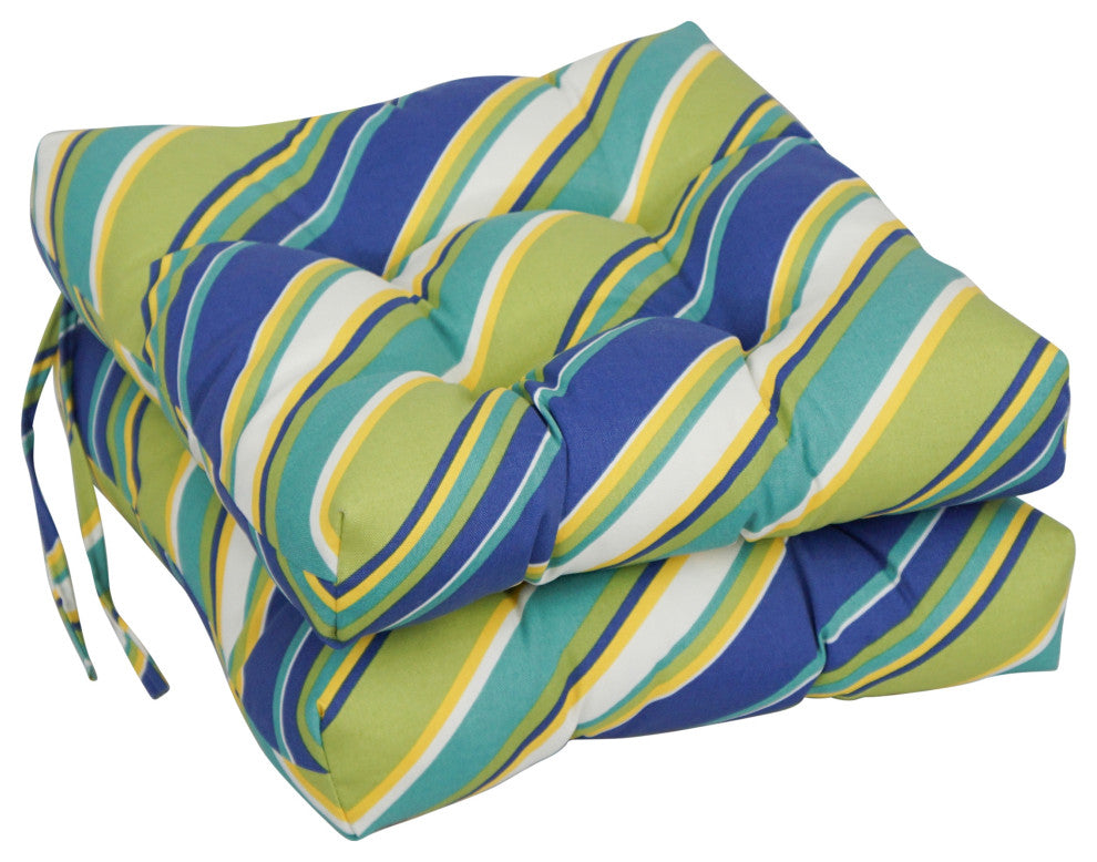 16" Polyester Outdoor Square Tufted Chair Cushions, Set of 4, Browning Sunblue