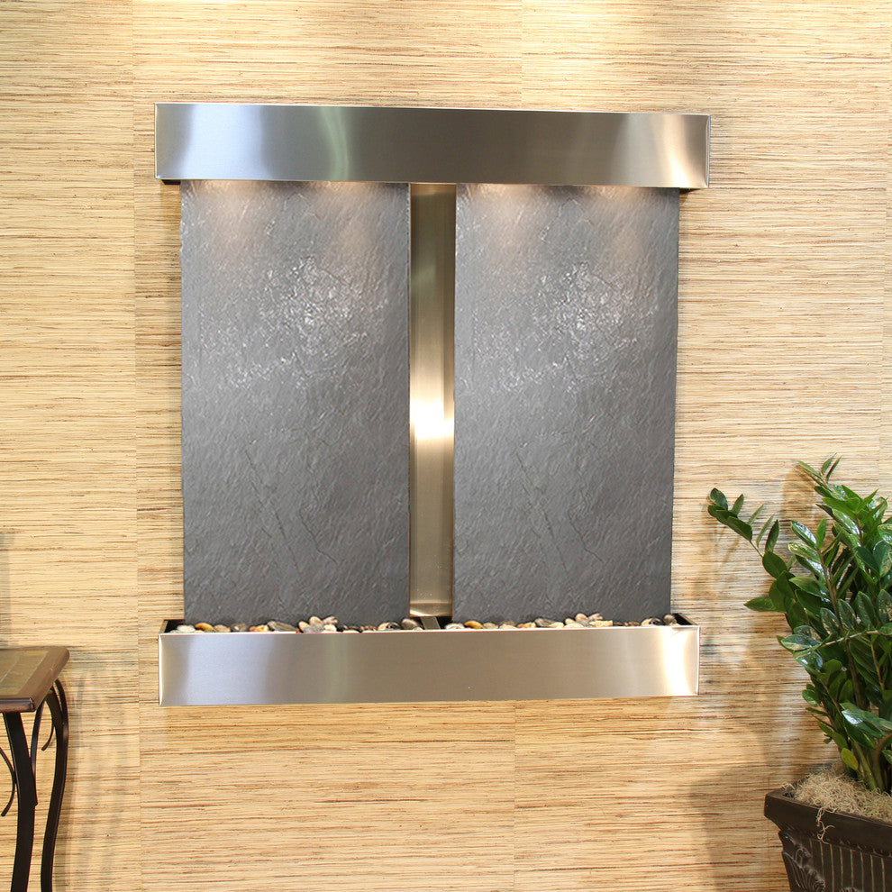 Aspen Falls Water Fountain, Black Featherstone, Stainless Steel, Square