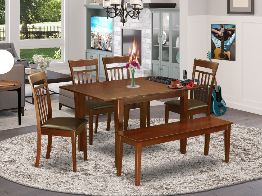 6 Pc Dinette Set For Small Spaces-Kitchen Table And 4 Dining Chairs And Bench